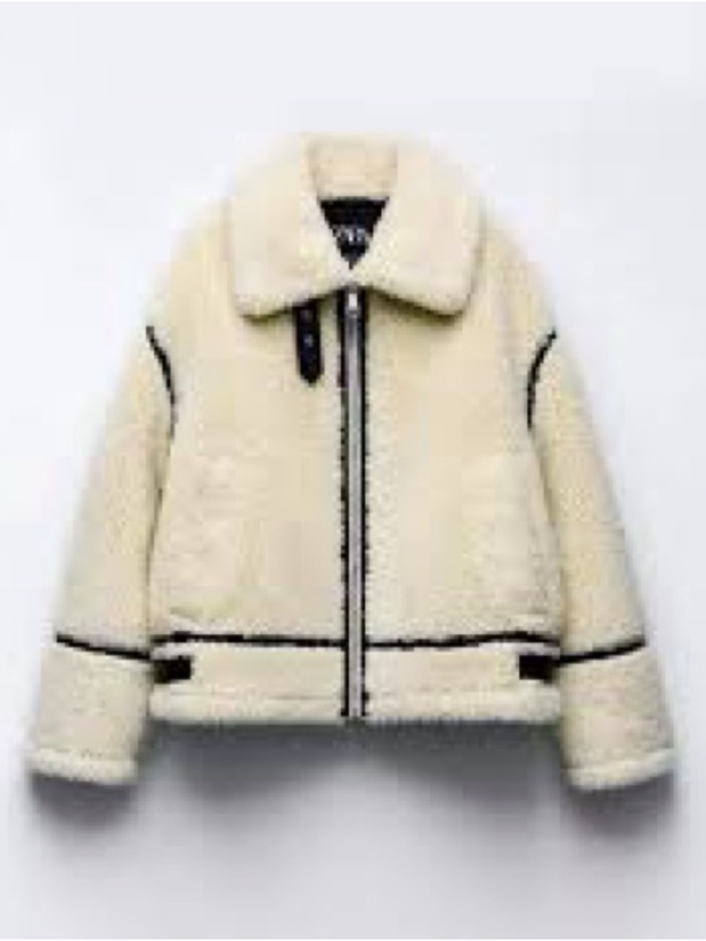 NWOT Zara Ecru Faux Shearling Aviator Moto Oversized Coat Jacket XS - Picture 3 of 11